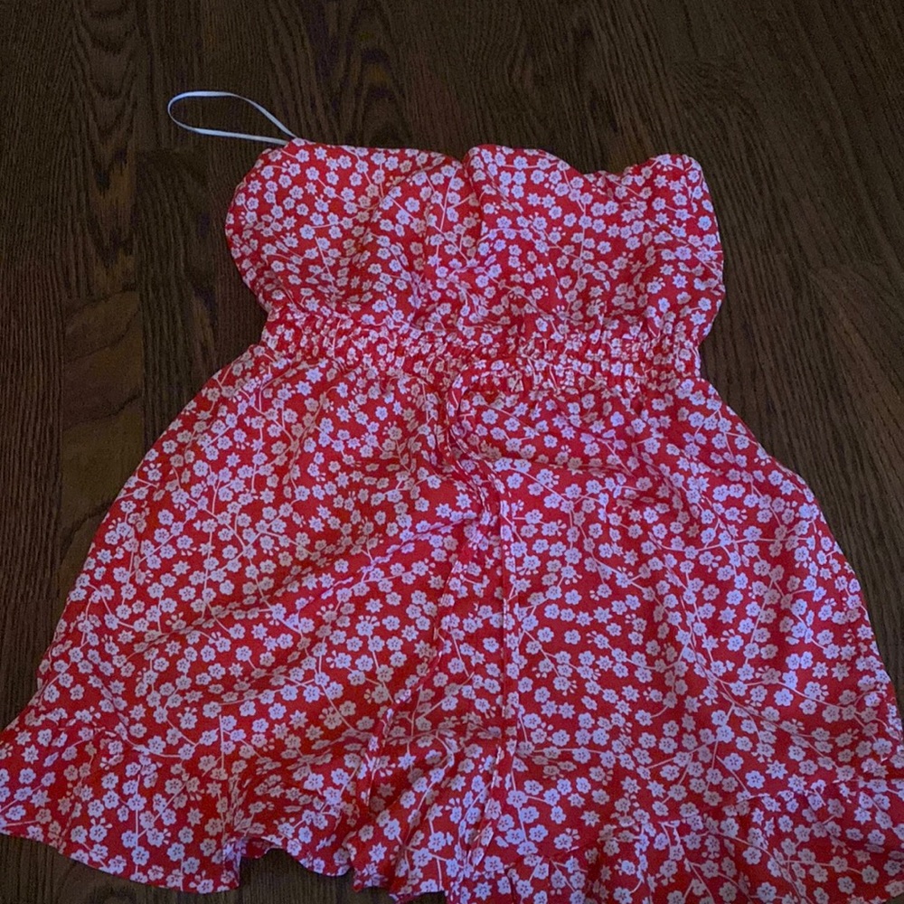red and white floral romper size small